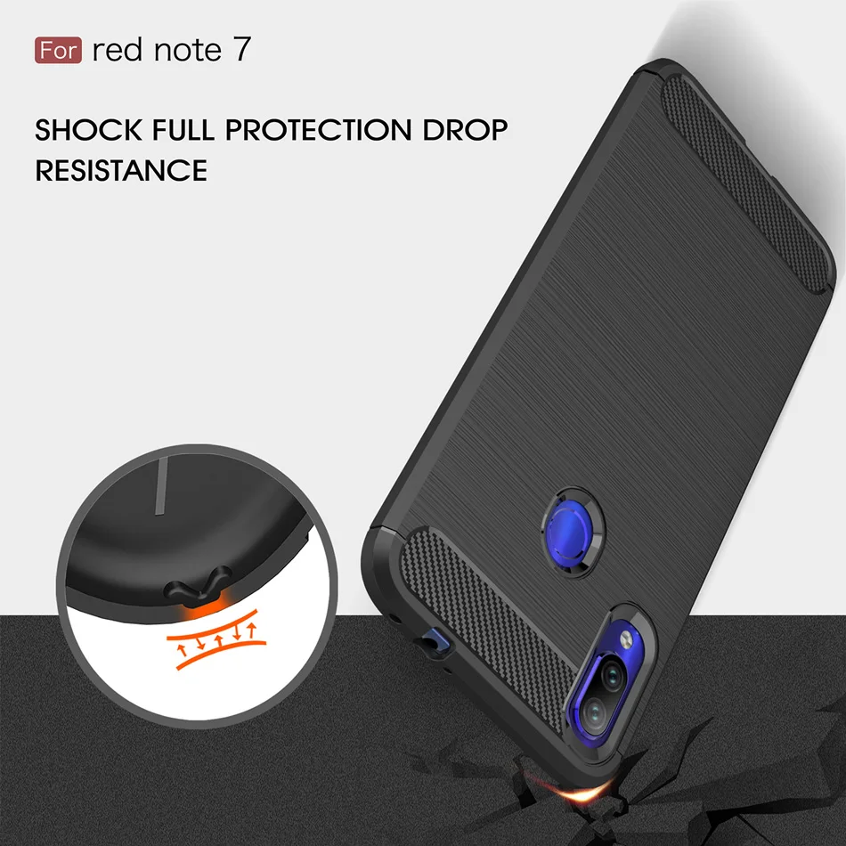 Soft case for Xiaomi Redmi Note 7 Carbon Fiber Texture soft TPU Silicone bumper ON back cover Pro | Мобильные телефоны и