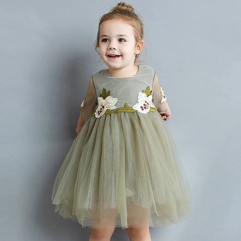 Baby Girl Dresses 2019 Embroidered Flower Fairy Mesh Princess spring girl beach floral dresses Long-sleeved children's clothing | Детская