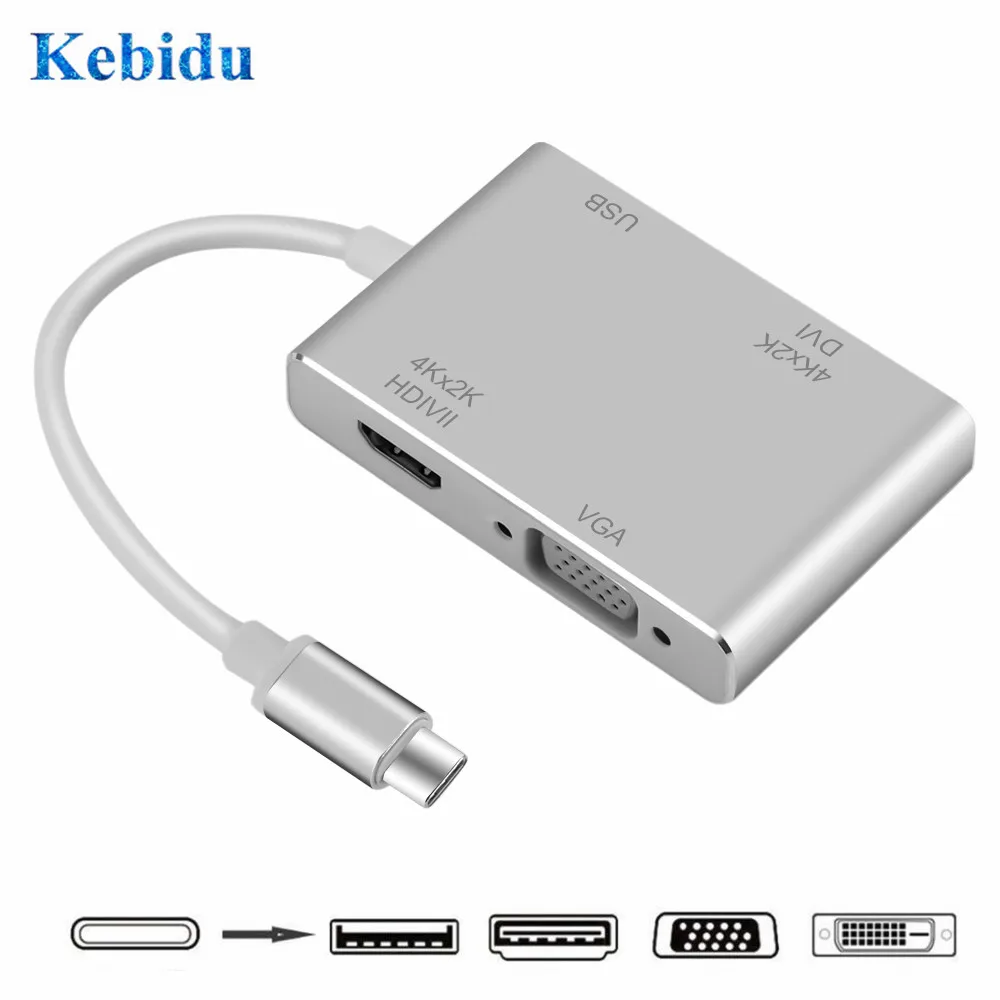 KEBIDU 4 в 1 USB C концентратор типа к Мульти 3 0 адаптер VGA DVI кабель для ноутбука Appler