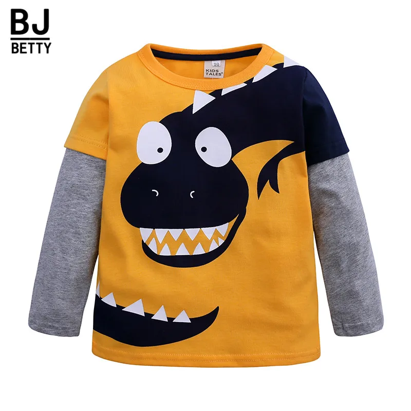 Детская Хлопковая футболка с длинным рукавом принтом динозавра |