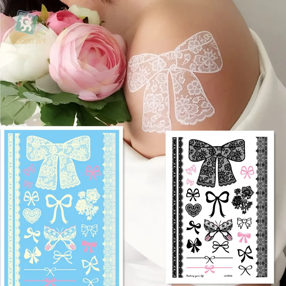 

LS-603/ A5 sheet Black Bracelet Temporary Tattoo Sexy White Black Lace Bow-tie Design Women Waterproof Tattoo Sticker