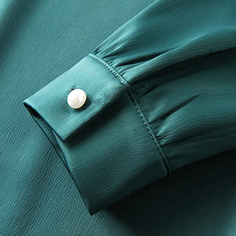 Женская шифоновая блузка с длинным рукавом зеленая или белая офисная рубашка