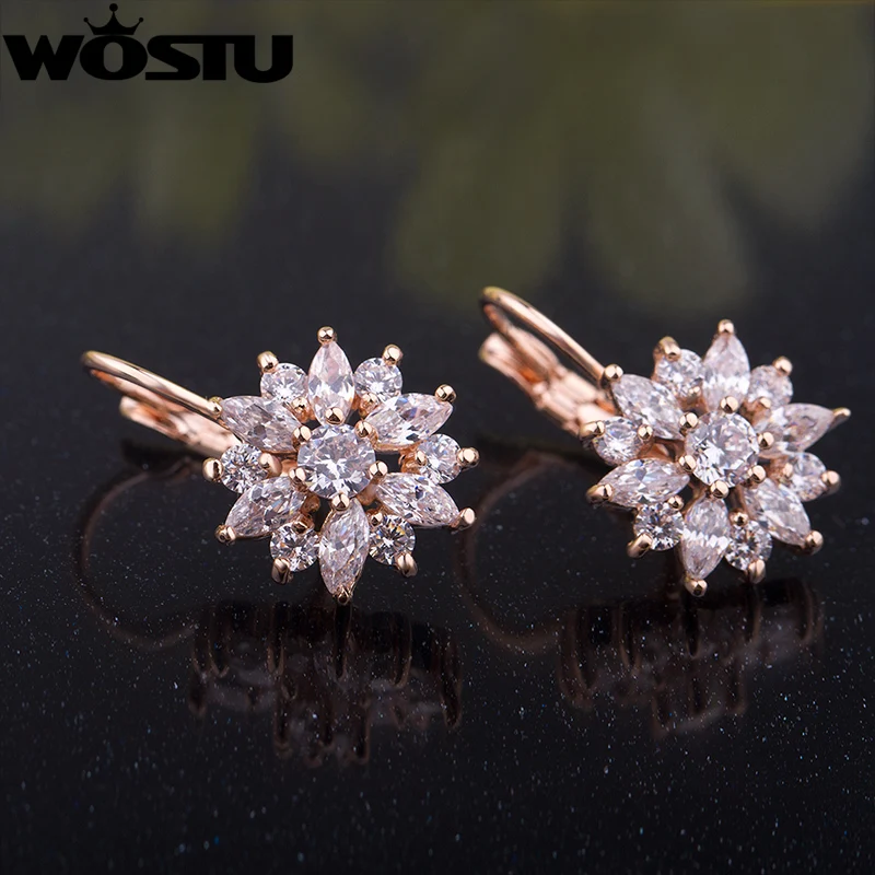WOSTU Роскошные серьги гвоздики цвета шампанского и золотого цветов с циркониевым