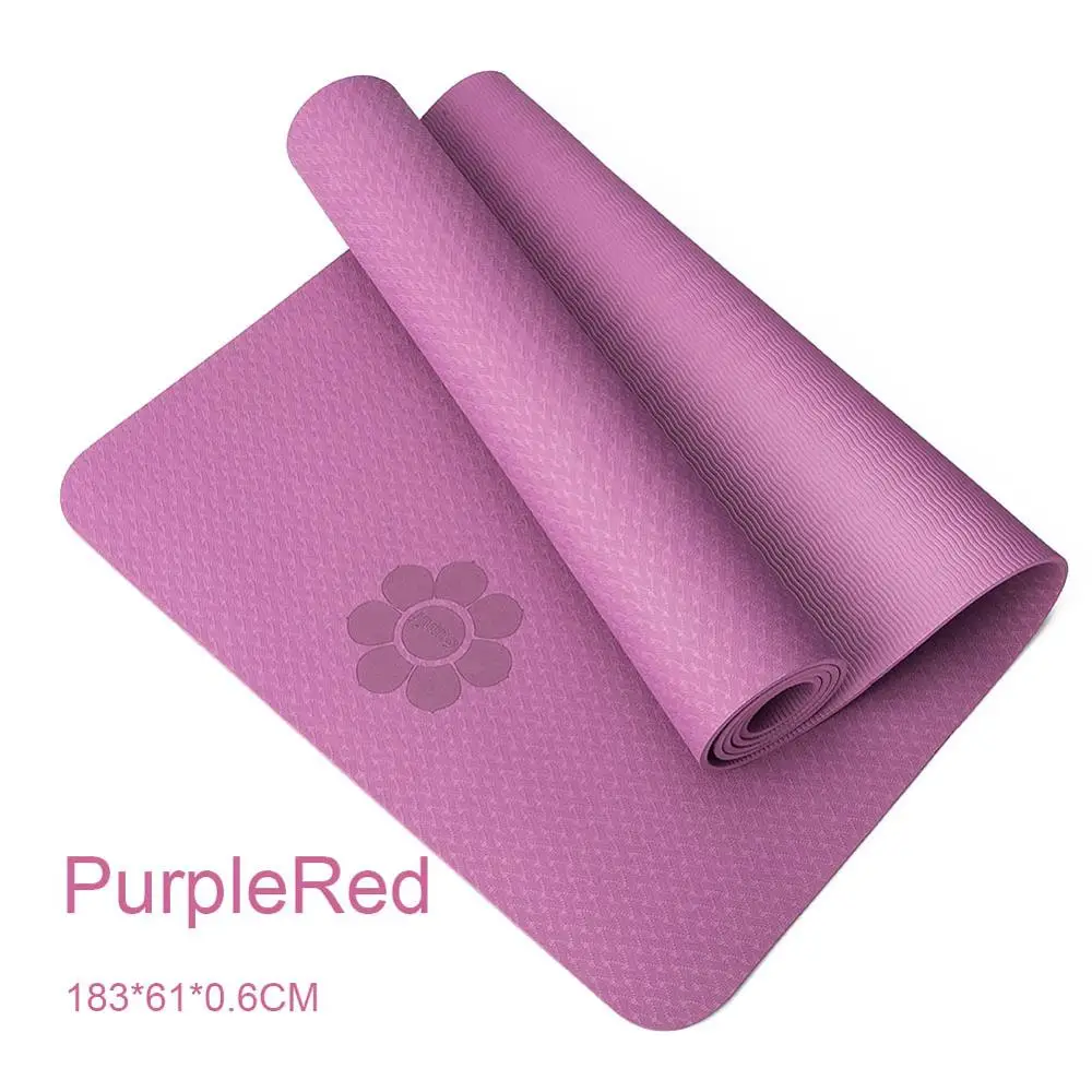 S-0.6cm PurpleRed Хит! нескользящий коврик для йоги, коврики для йоги для фитнеса, пилатеса, тренажерного зала, экологически безвкусные ТПЭ спортивные подкладки 183*61*6 мм/8 мм с ремнем для сумки для йоги - Цвет: S-0.6cm PurpleRed