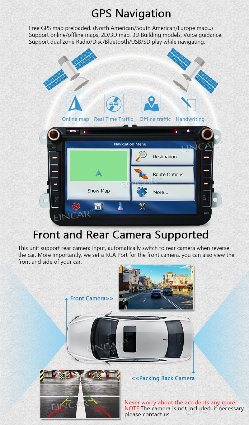 EinCar 8 ''Android 7 1 2 ГБ + 32 двойной 2Din стерео видео ресивер gps автомагнитолы DVD CD