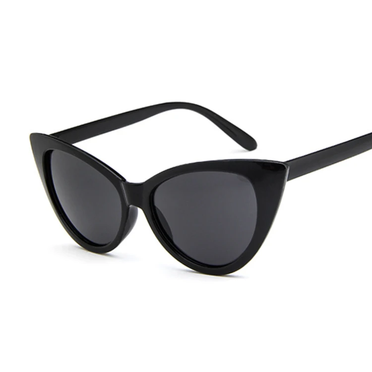 Bright black Женские солнцезащитные очки "кошачий глаз", винтажные, брендовые, дизайнерские, солнцезащитные очки, сексуальная маленькая оправа, черные, белые, кошачий глаз, солнцезащитные очки, UV400, женские - Цвет линз: Bright black
