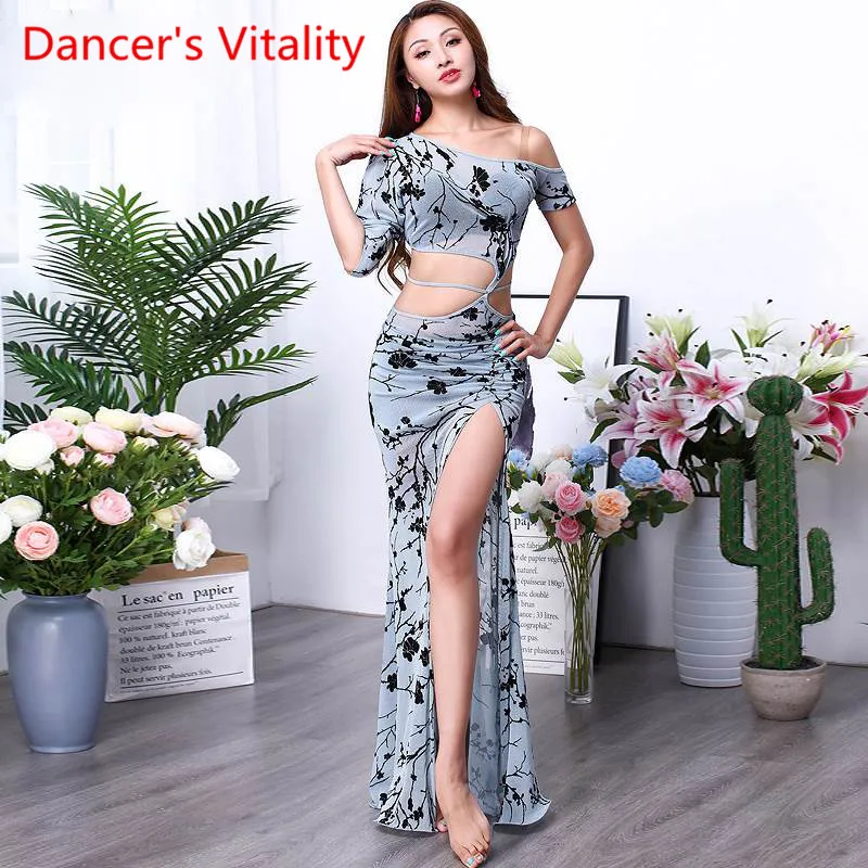 Синий Женский танец живота CLothing Dress Женский Новое сексуальное восточное танцевальное платье Печатное платье-исполнитель Костюмы для девочек M, L - Цвет: Синий