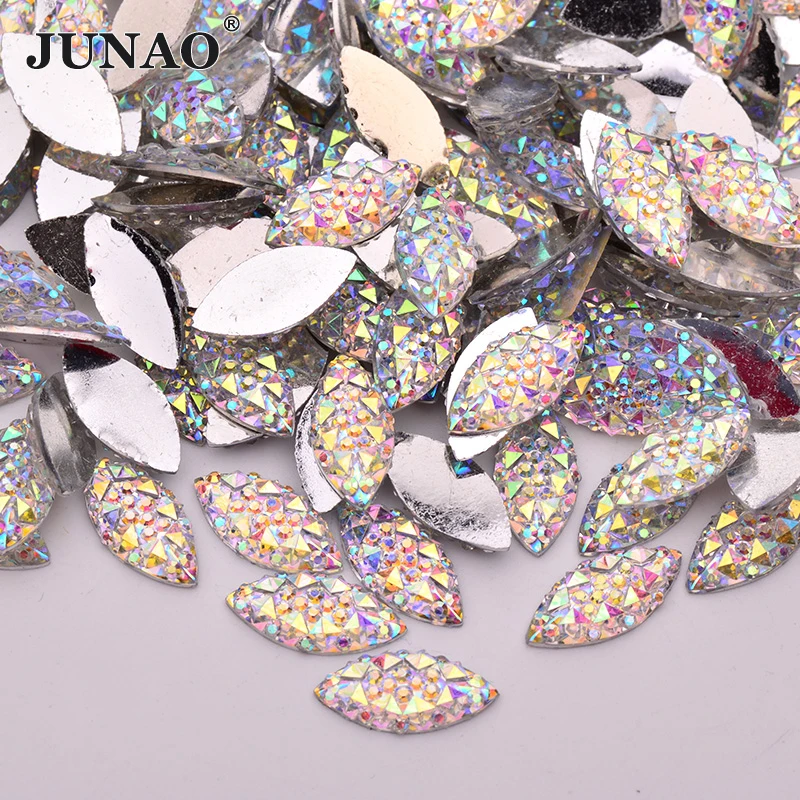 

JUNAO 7x15 9x20 20*40 mm Big Crystal AB Horse Eye Rhinestones Appliques Flatback Resin Crystal Stones Non Hotfix Diamond Strass