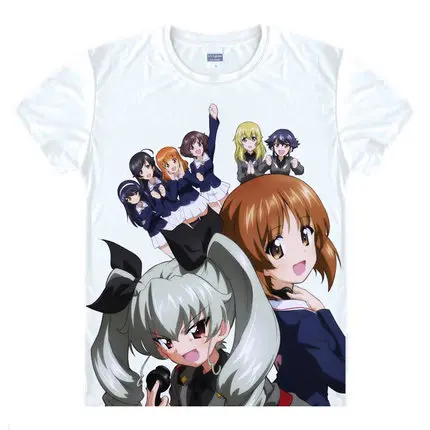 Футболки с рисунком аниме Girls und Panzer рубашки коротким рукавом косплей рубашка
