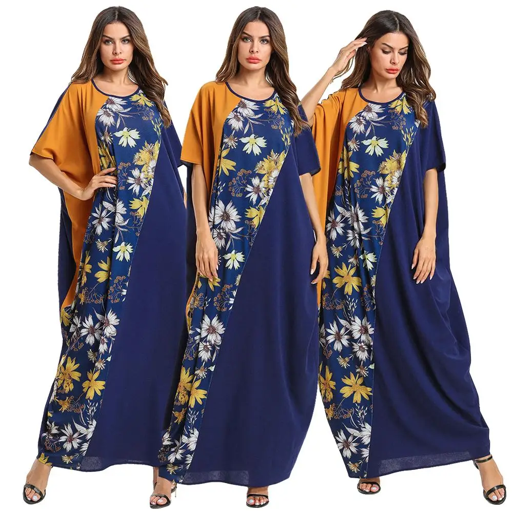 Женское мусульманское летнее платье с коротким рукавом в стиле пэчворк большие