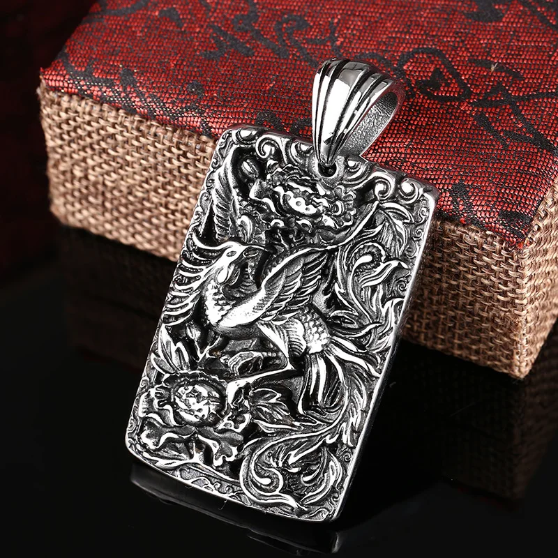 Ethnic Men Jewelry Necklace Pendants For A Chinese Phoenix Titanium Steel Carved Ornaments Personality Pendant BP8-160 | Украшения и