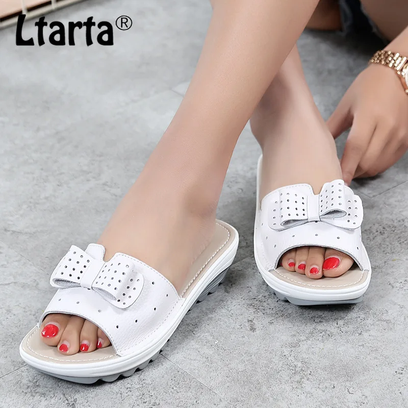 COWCOM летние дышащие повседневные женские сандалии кожаные на танкетке и крутые