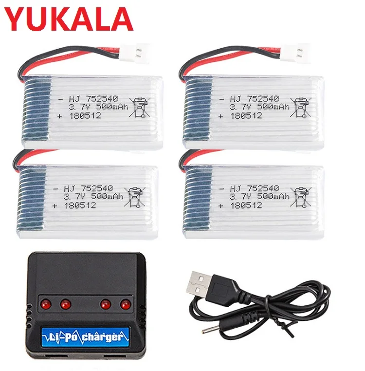 YUKALA X5 X5C X5SC X5SW CX-30 H5C RC quadcopter 3,7 v 500mah 600mah 650mah 800mah литий-полимерный аккумулятор * 4pcs + 1 зарядное устройство чехол