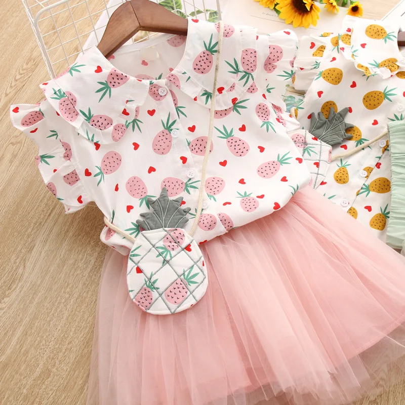 AX1194 Pwith bag Bear leader/платье для девочек новая детская одежда платье на бретельках с открытыми плечами комплект детской одежды, кружевной топ+ платье с оборками - Цвет: AX1194 Pwith bag