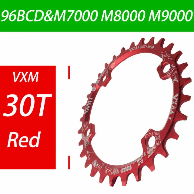 30T Red Round Велосипедная Звездочка VXM 96BCD 30 T/32 T/34 T/36 T/38 T, узкая широкая круглая овальная велосипедная звездочка, велосипедная круглая шатунная пластина, запчасти для велосипеда - Цвет: 30T Red Round