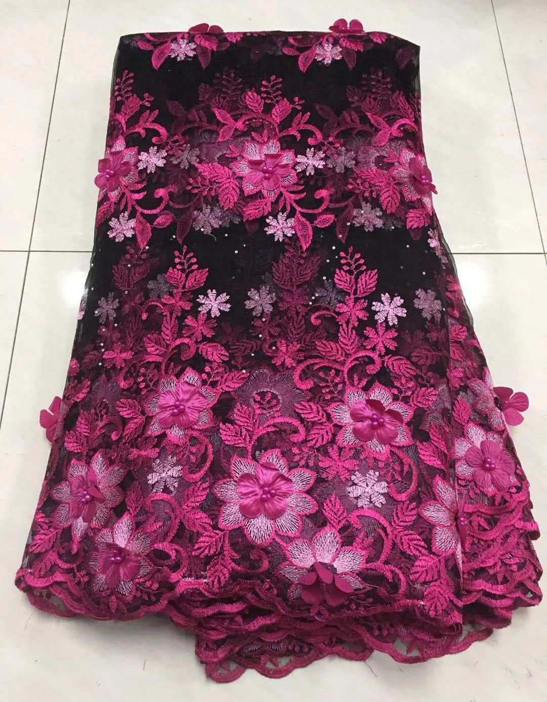 Розовая кружевная ткань для свадебного украшения 2018 Высококачественная