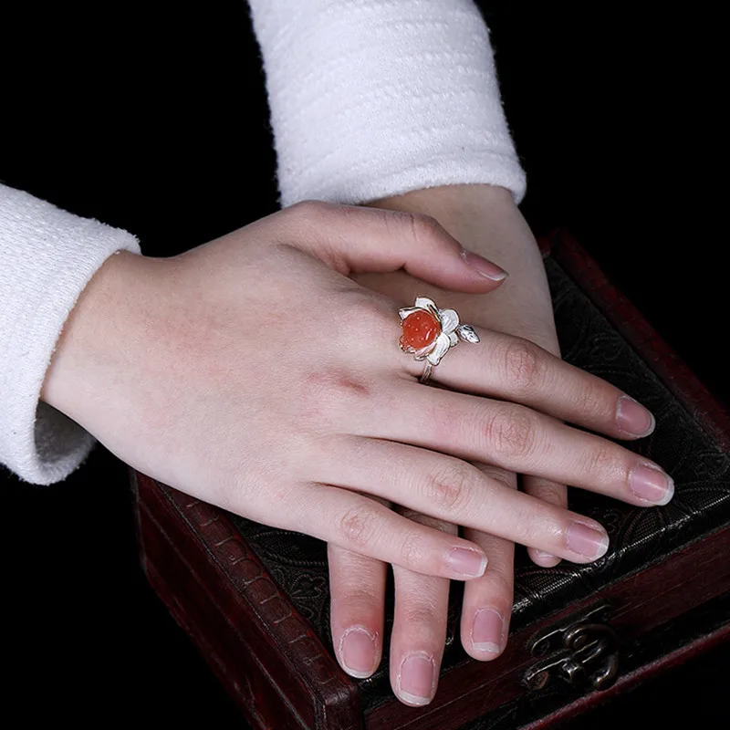 Кольцо женское из серебра 100% пробы ручной работы агатовый цветок | Украшения и