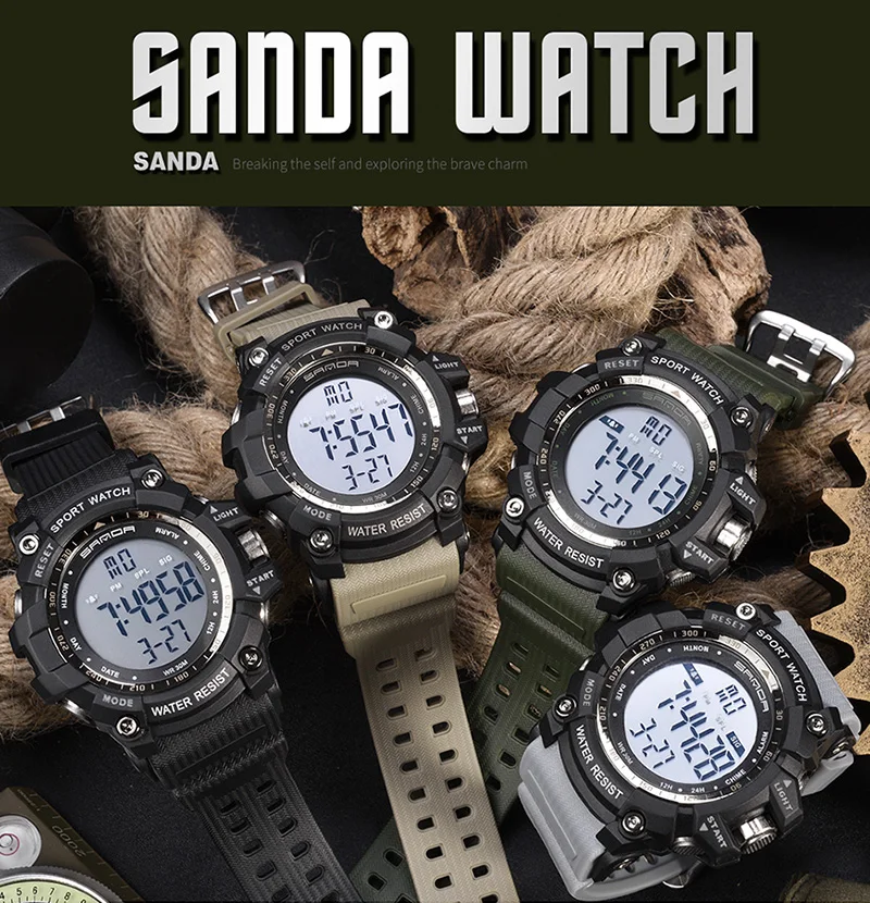SANDA цифровые часы мужские люксовые брендовые военные часы модные мужские спортивные часы Будильник Секундомер Часы мужские Relogio Masculino