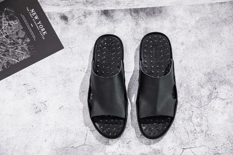Mazefeng Summer Genuine Leather Slippers High Quality Men Sandals Rivet Beach Mens Slippers Platform Male Sandals Rubber Shoes