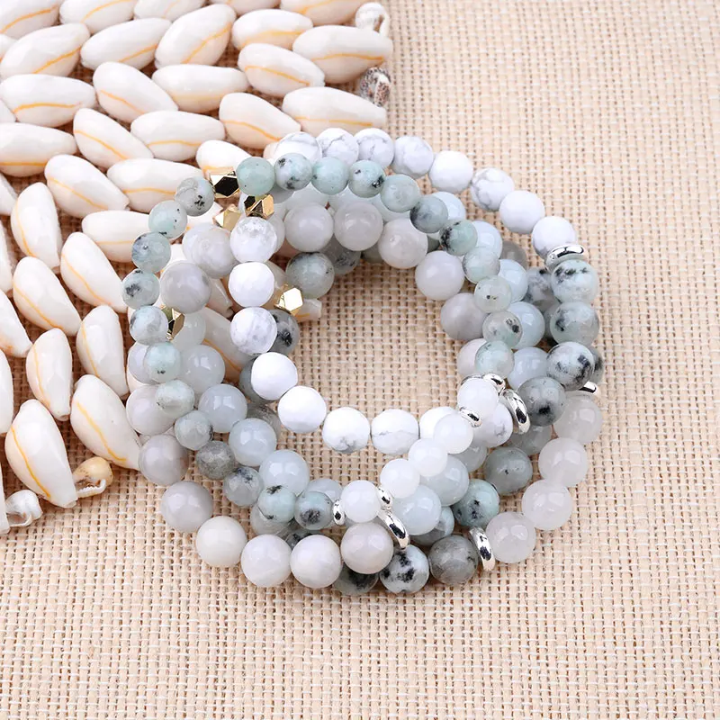 Браслет BOJIU 8 мм из натурального камня для женщин, Классический кварцевый агатовый браслет Howlite с бусинами, медный Самородок, женские вечерние ювелирные изделия BC273