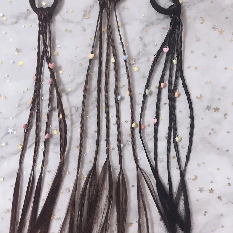 Lovely Heart Wig Ring Elastic Hair Bands Rope Girls Ponytail Holder Rubber Scrunchies Headwear Accessories | Аксессуары для одежды