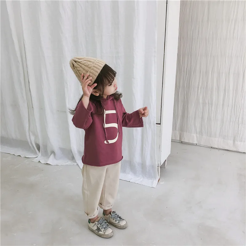 Autumn 2018 Korean style girls number printed long sleeve hoodies kids cotton casual clothes children loose sweatshirts | Детская одежда