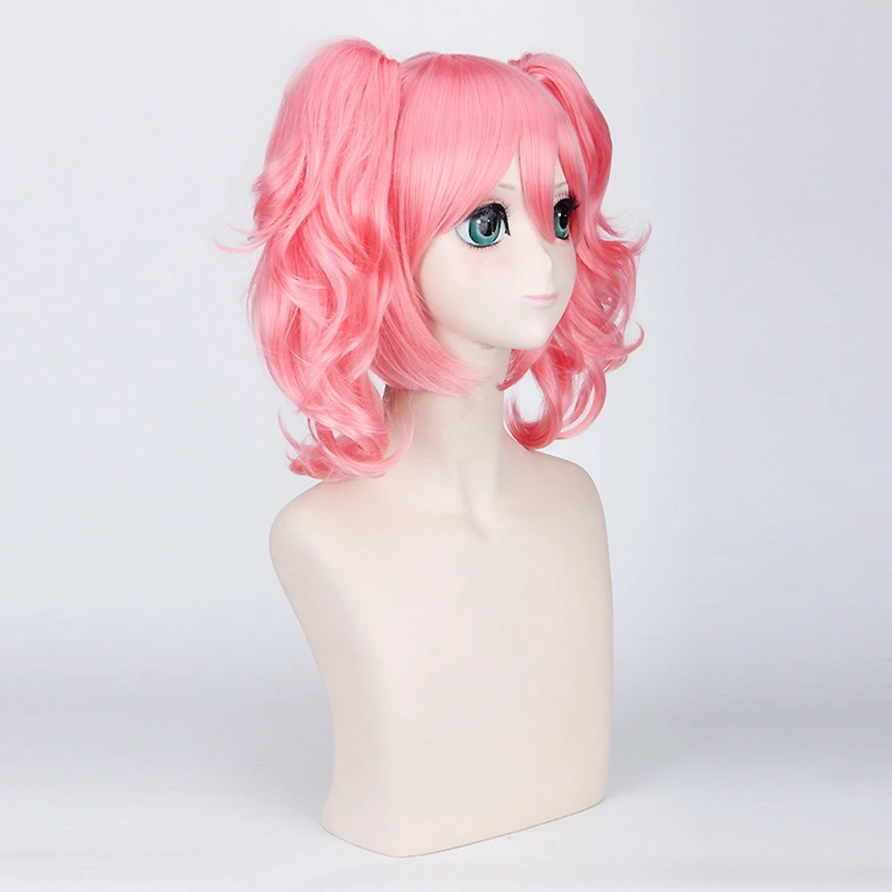 Anime Roromiya Karuta  Inu X Boku SS Pink Short Curly Cosplay Wig Costume 40cm Synthetic Hair Wigs With Chip Ponytails