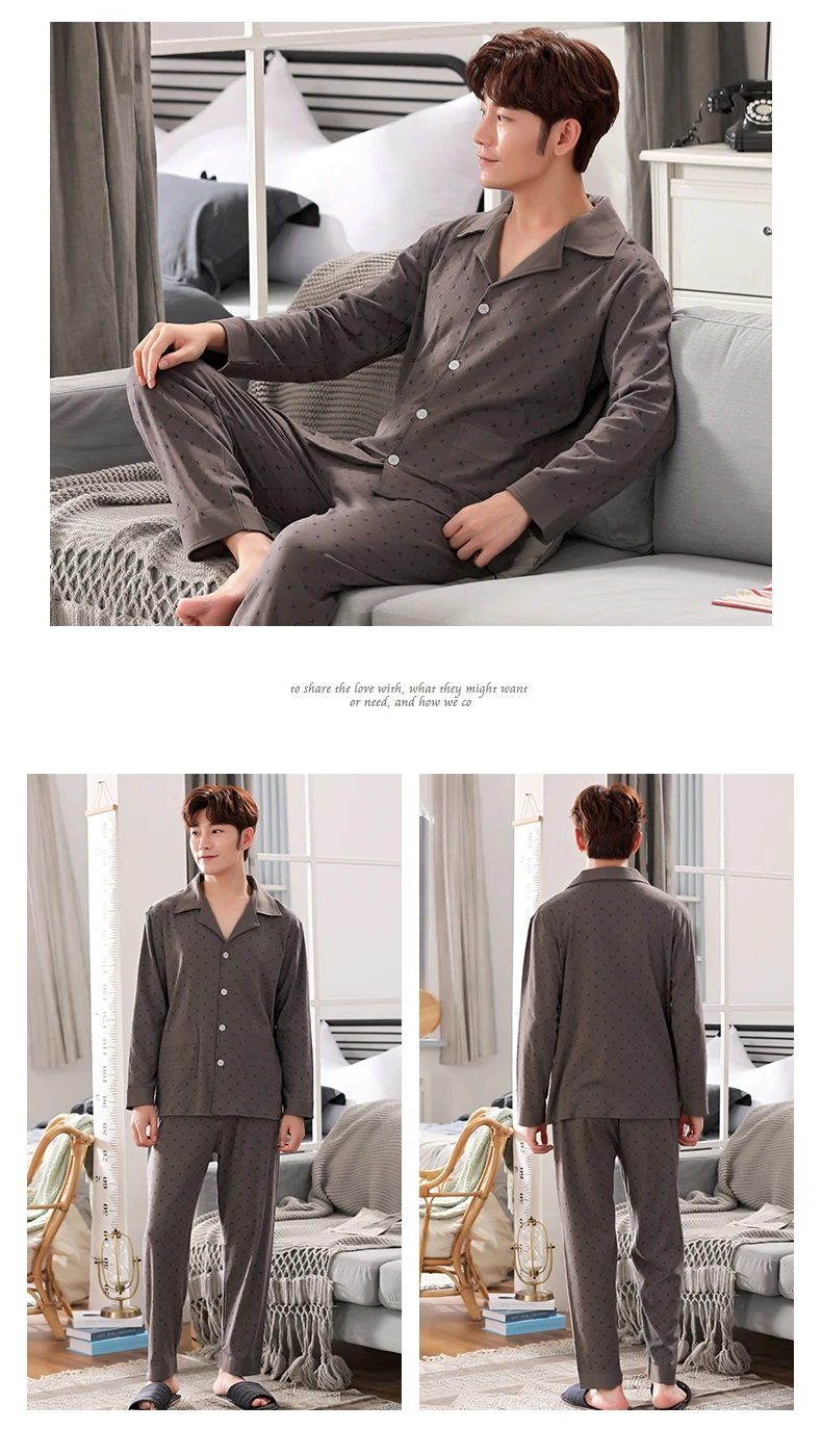 Sleep Suit Men Spring Autumn Cotton High Quality Brand Pajama Set Men Long Sleeve Blue Color Stripe Sleepwear Pajama Male