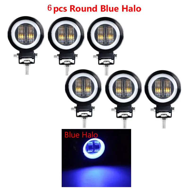 6pcs round blue 7D 3 дюймов угол объектива светодиодный рабочий светильник, круглая, квадратная, Портативный Точечный светильник s внедорожный грузовик Вождение машины лодки мотоцикла ATV 12V 24V Угол Глаза - Цвет: 6pcs round blue