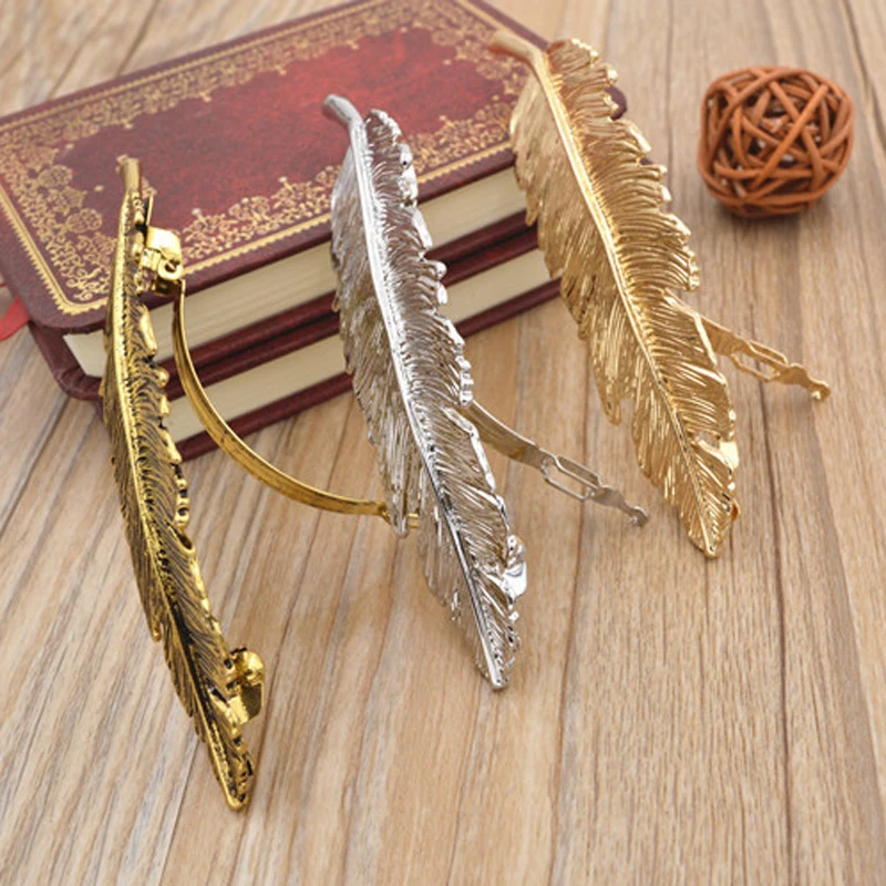 Винтажная заколка для волос в стиле ретро большая золотая бронзовая с перьями