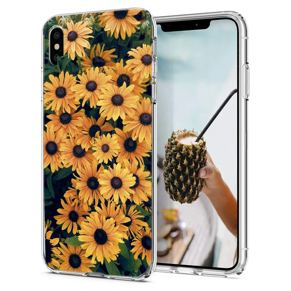 Для iPhone X XS XR чехлы Модные Цветы Листья Подсолнух ТПУ Мягкая силиконовая задняя