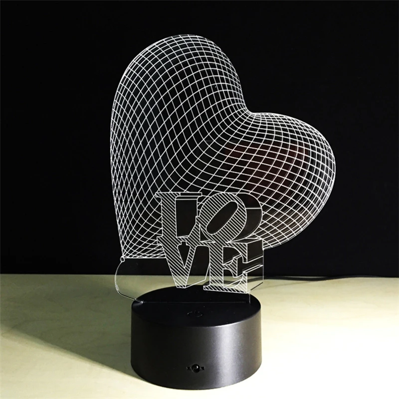 Creative Gifts Heart Lamp 3D Night Light Lampara Led Desk Remote Control 7 Colors Changing Baby Sleeping Nightlight Decor | Лампы и