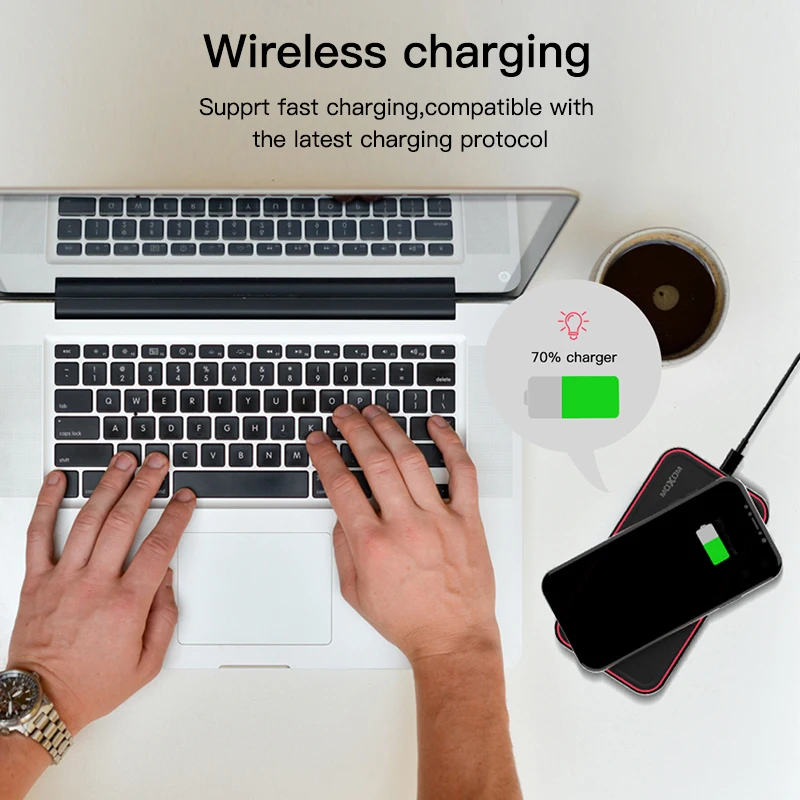 Беспроводное зарядное устройство MOXOM QC 3 0 быстрое 10 Вт Внешнее USB настенный