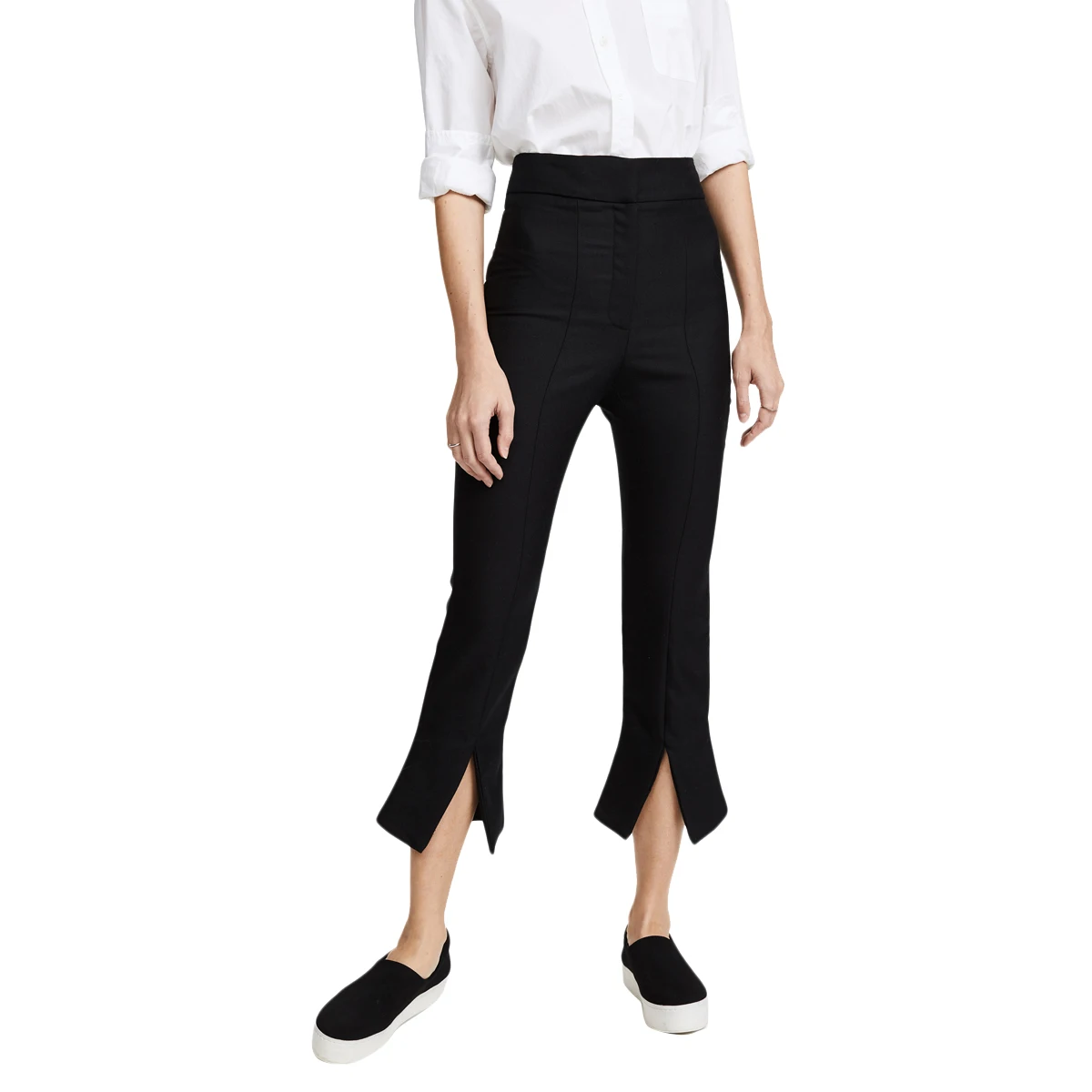 RichKoKo 2018 Women Black Casual Flare Pants Elastic Waist Female Calf-Length High Rise Trousers Lady Bottoms | Женская одежда