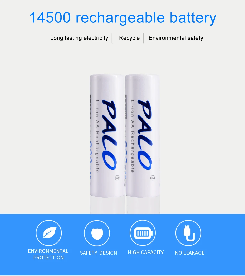 Palo 900mA 3,7 V литий-ионная литиевая аккумуляторная батарея 14500 высокой емкости для фонарика