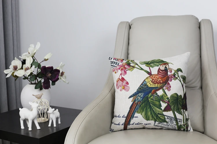 Ретро Винтаж попугай чехол для подушек с изображением птиц белье Декоративные
