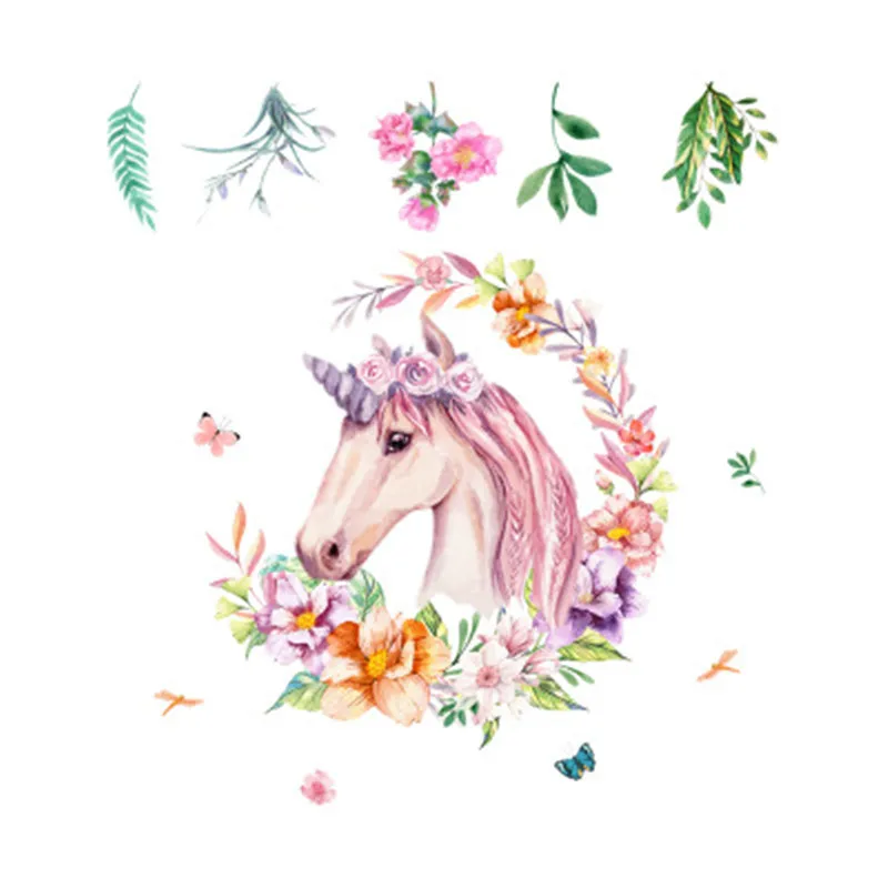 Nordic Style Flower Unicorn Wall Sticker For Kids Room Home Decor Animal Decals Nursery Baby Bedroom Mural | Дом и сад