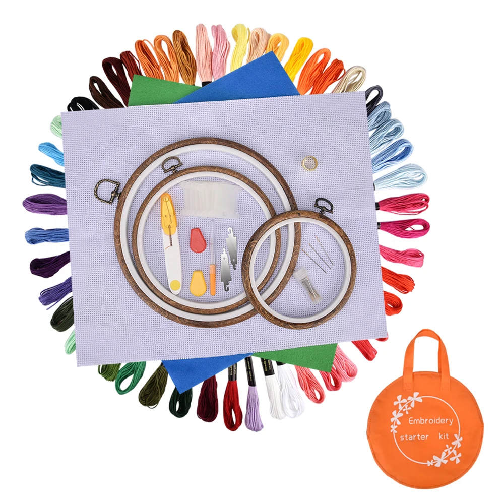 

Embroidery Starter Kit Embroidery Hoops Cross Stitch Circle Rings DIY Embroidery Cloth Thread Tool Kit for Beginners