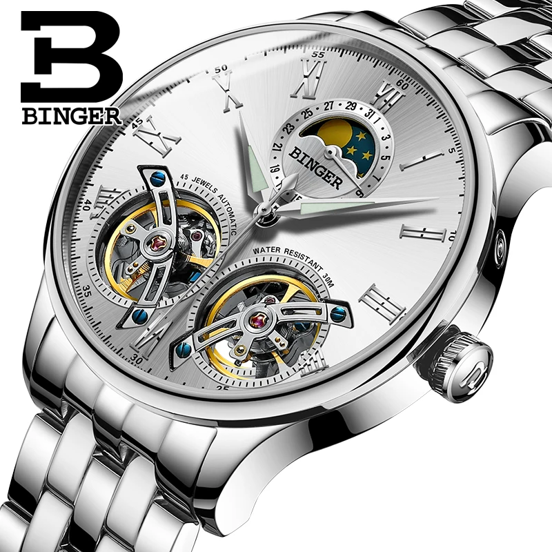 Модные Дизайн двойной Турбийон роскошные Для мужчин Watch automatic механические часы