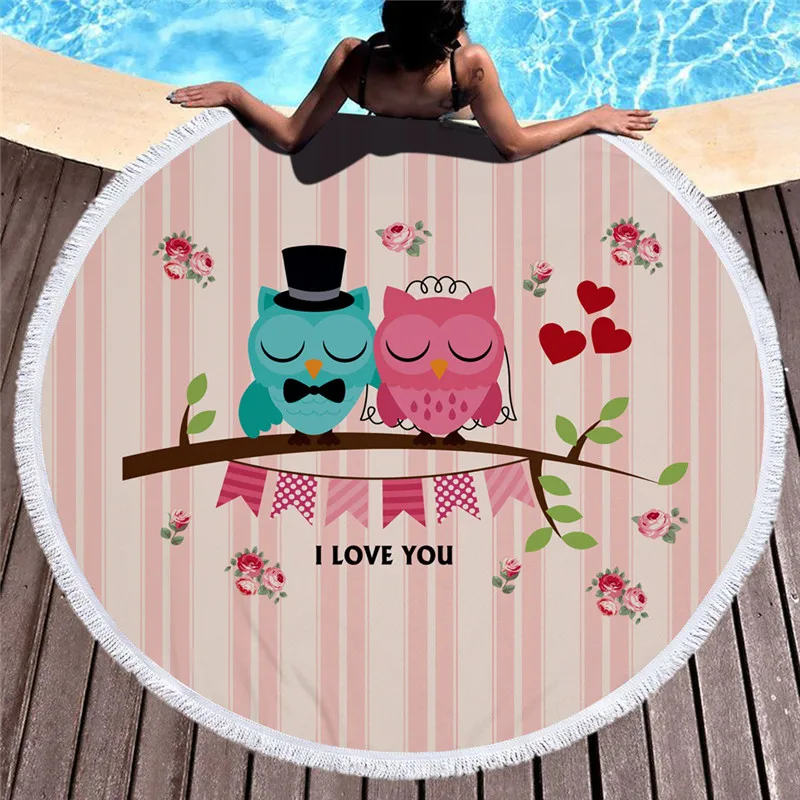 Пляжные полотенца из микрофибры с принтом совы большие круглые пляжные для