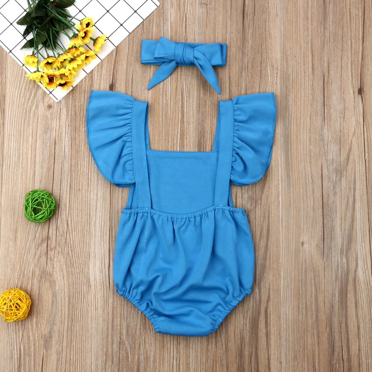 2019 Baby Girl Clothes Newborn For Female Outfit Infant Clothing Set Solid Blue Dot Red Romper +Headband 2Pcs Fly Sleeve |