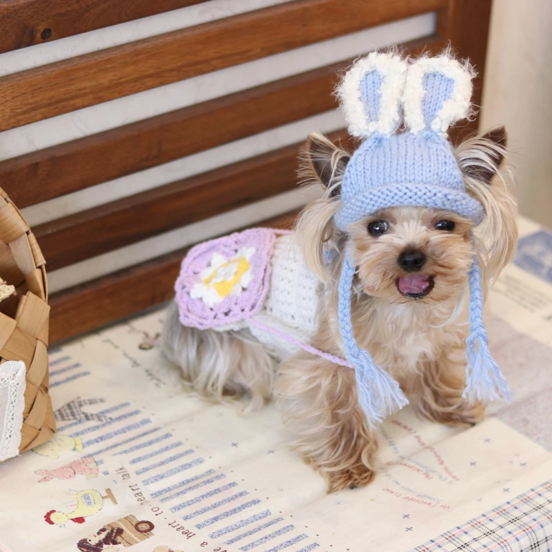 Ручной работы кепки синий пушистый вязаный Kawaii домашних животных магазин Теплый