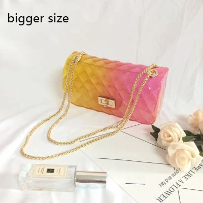 orange pink bigger Clear Colorful Transparent jelly Bag Gradient Candy Color Crossbody Bags Designed Ladies Shoulder Chain Messenger Bag - Цвет: orange pink bigger