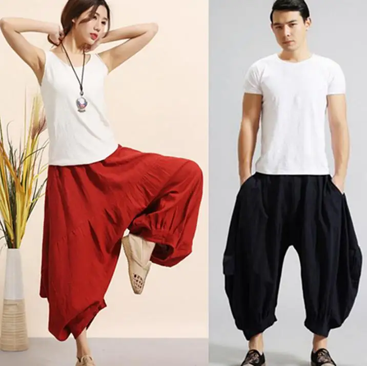 Loose personality fashion mens flax pants harem pant men feet trousers pantalones hombre cargo pantalon homme chinese style