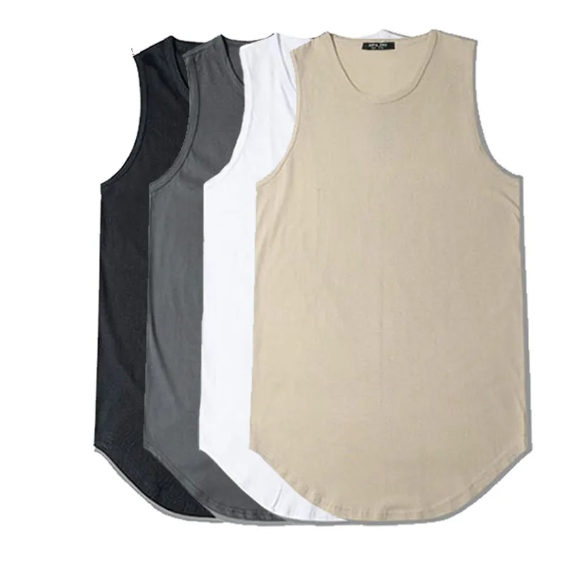 

Men Summer Hip Hop Extend Long Tank Top Men's White Vest Fashion Swag Sleeveless Cotton Justin Bieber Solid Tops Kanye Tanks