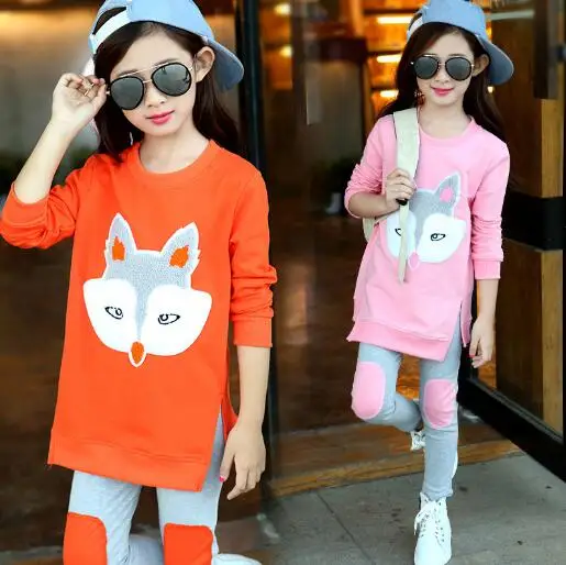 

Girls Clothing Sets Spring Autumn Children Tracksuit Cartoon Long Sleeve T-shirt+Pants 2 Pieces Suit Kids Clothes