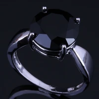 magnificent round black cubic zirconia silver plated ring v0441