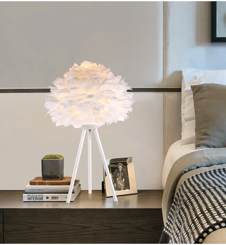 Decorative feather table lamp bedroom wedding room bedside European minimalist modern creative romantic lamps | Освещение