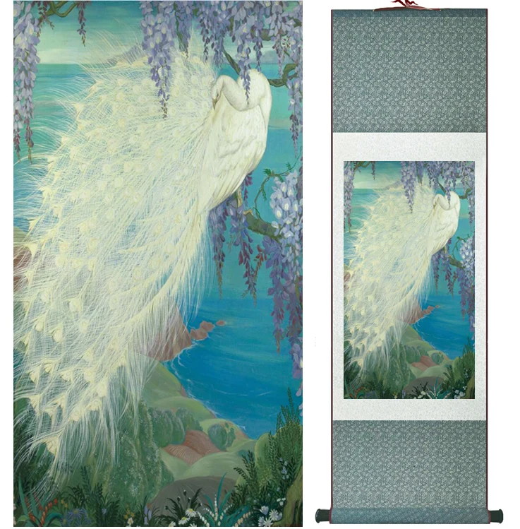 Картина с павлином и цветами украшение для дома офиса китайская живопись в