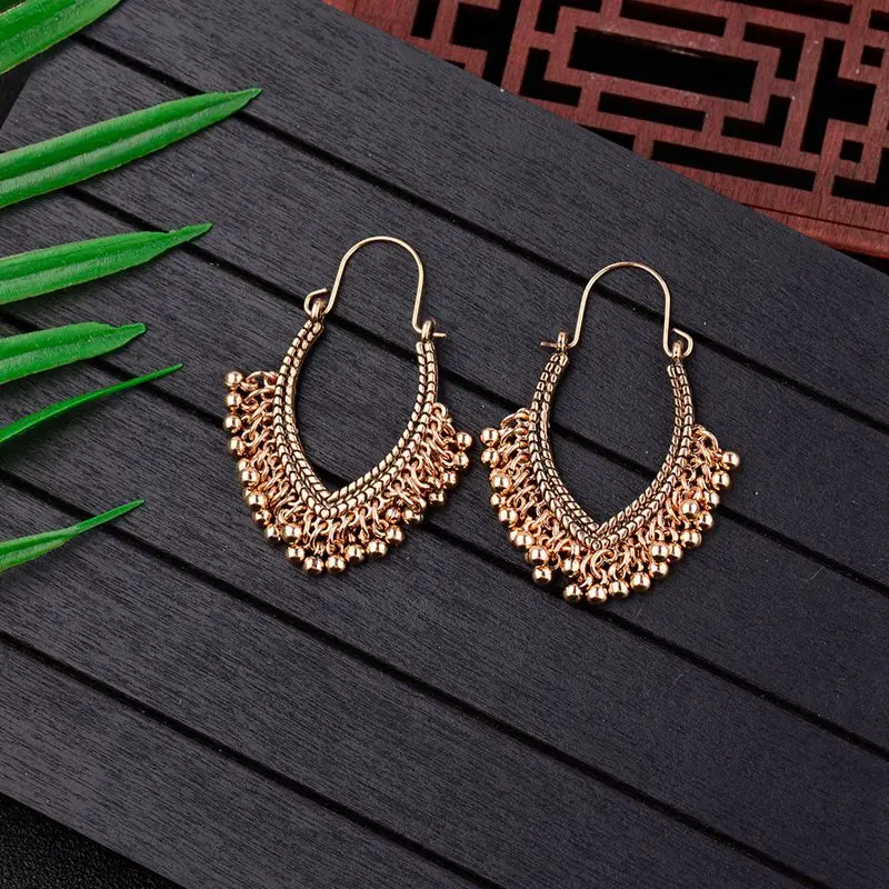 TopHanqi, индийская Jhumka, ювелирное изделие, Ретро стиль, колокольчик, кисточка, серьги, бохо, античный Этнический, серебряный, висячие серьги для женщин, Pendientes